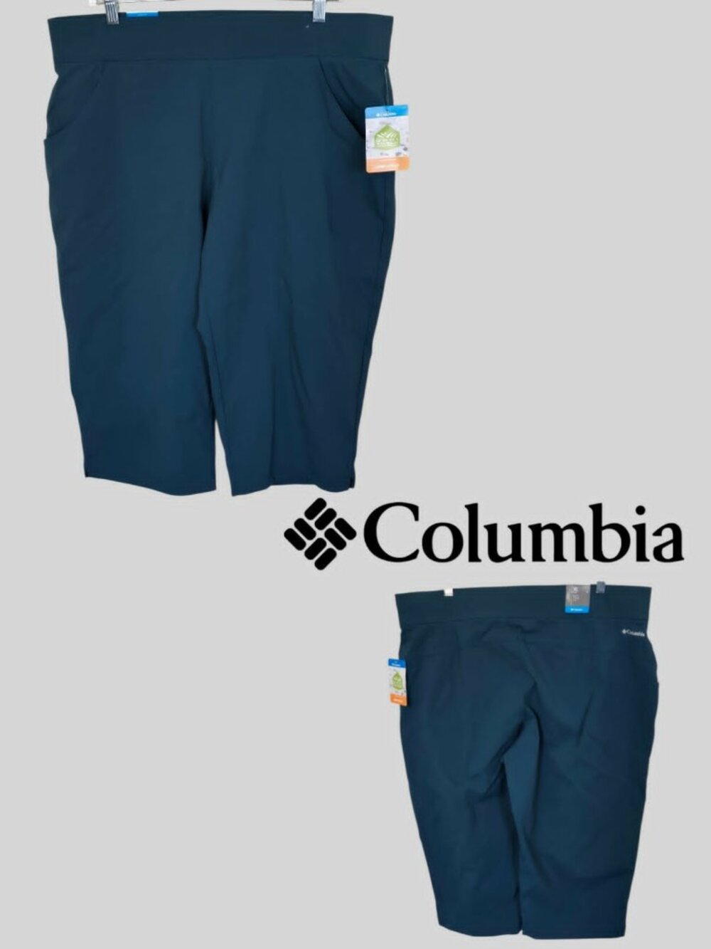 Columbia Teal Pull On Capri Pants Water Repellent Omni Shield Womens XL NEW